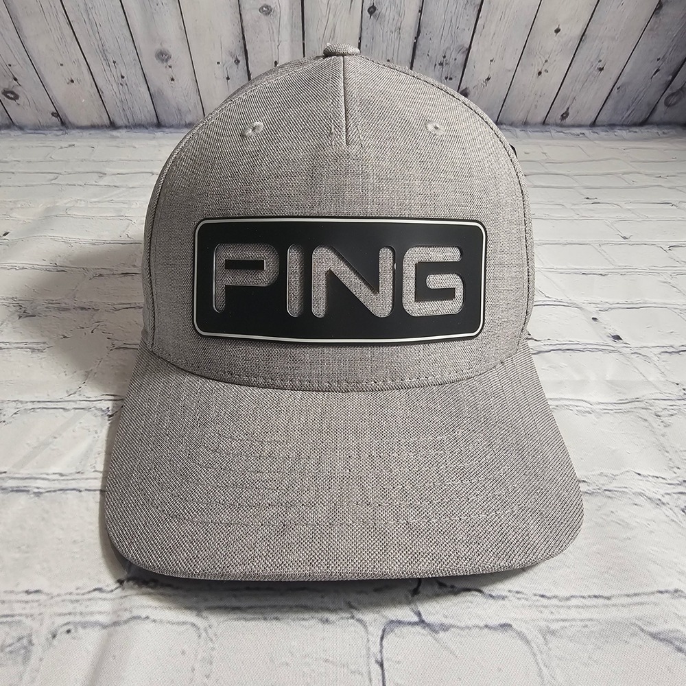 NEW PING Golf Cap Hat Light Gray Structured Flat Bill Snapback Embroidered Logo